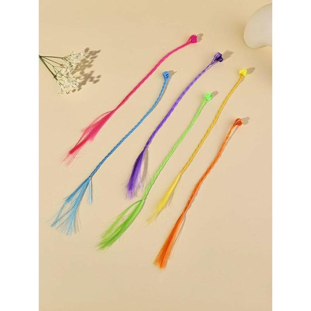 Kids Hair Braid Extensions with Clips | Fun Party Hair Accessories Pack of 6 (Color may vary)