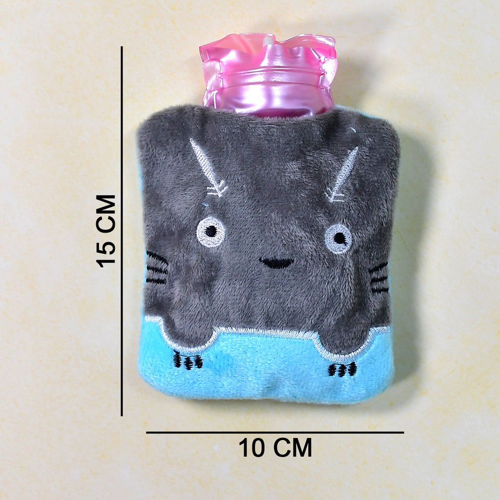6528 Grey Cat Print Small Hot Water Bag With Cover For Pain Relief Neck Shoulder Pain And Hand Feet Warmer Menstrual Cramps.