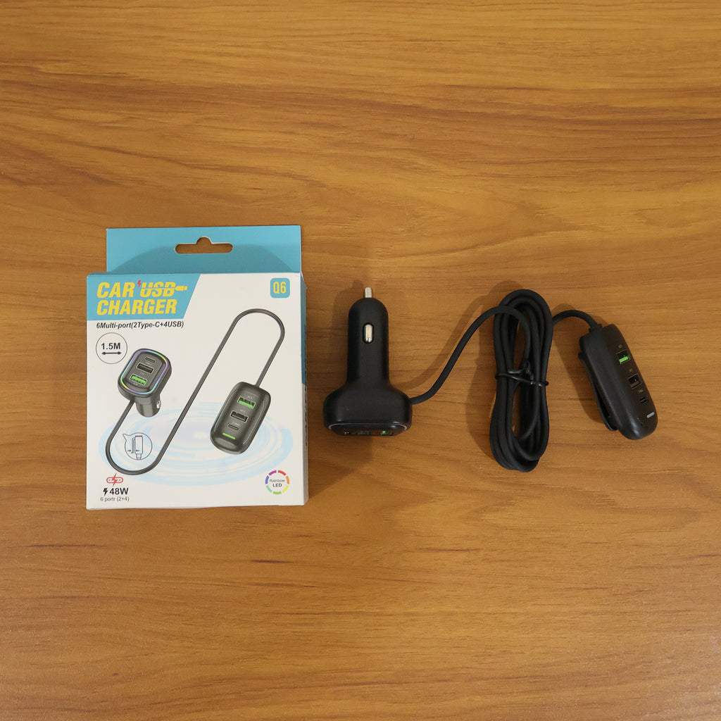 Rgb Breathing Light Multi Port Car Usb Charger (1 Set 1.5m)
